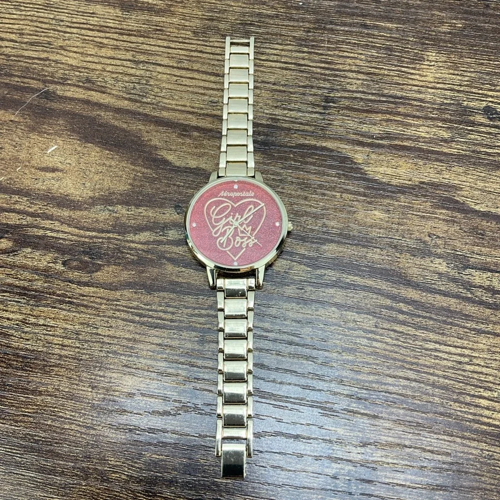 Women's Aeropostale Girl Boss Gold Analog Dial Casual Watch New Battery